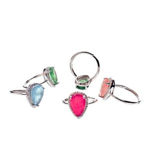 Anello in Arg925 con Zirconi e Pietra Idrotermale Goccia da 8x12Mm(1Pz.)